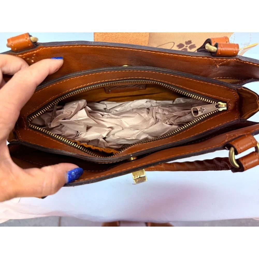 Patricia Nash Rosina‎ Tooled Metallic GOLD LEATHER  Satchel PURSE Tan NWT